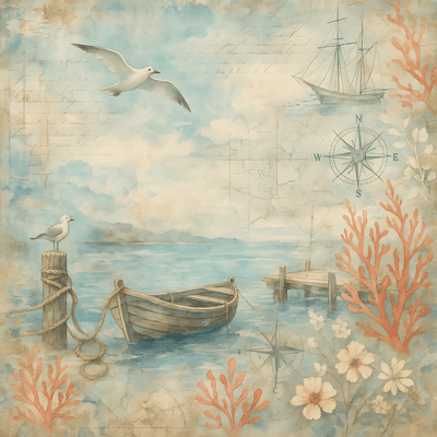 Coastal boat scrapbook sticker